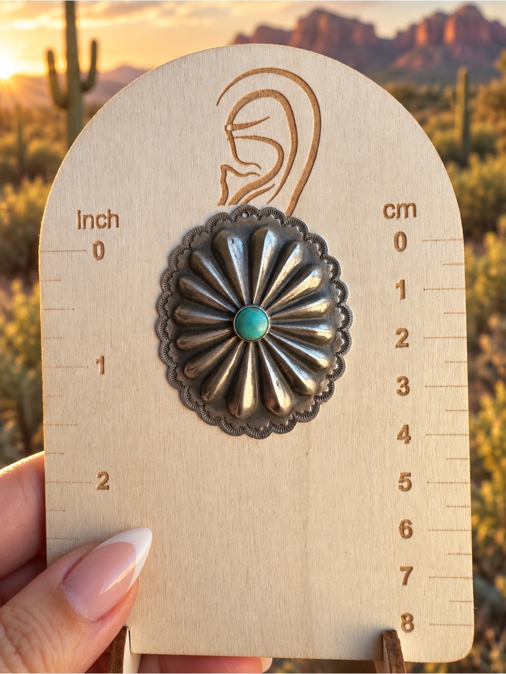 Signed Harris Joe Sterling Silver Post Concho Earrings with Turquoise 🩵